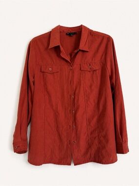 Classic Button-Down Shirt Jacket in Rust